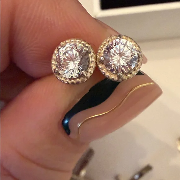 EUC Pandora Silver Earrings with Clear Stones - Picture 6 of 11